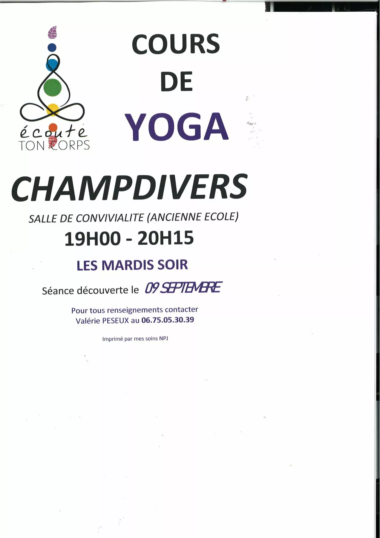 Yoga à Champdivers, de 19 à 20 h 15
