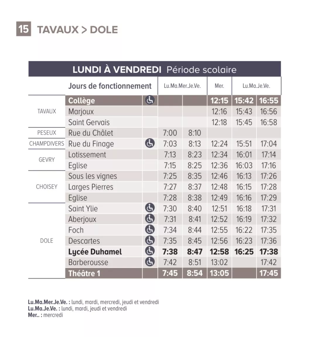 Horaires du bus ligne 15 (Collège et Lycée)